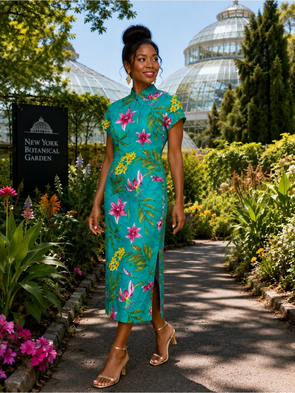 Vintage David Warren Tropical Teal Floral Dress